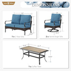 Sophia & William Patio Furniture Set, 4 Piece Metal Outdoor Conversation Set with 2-Seater Outdoor Couch, 2 Swivel Chairs, 1 Coffee Table for Outdoor Seating, Backyard, Porch(Navy Blue)