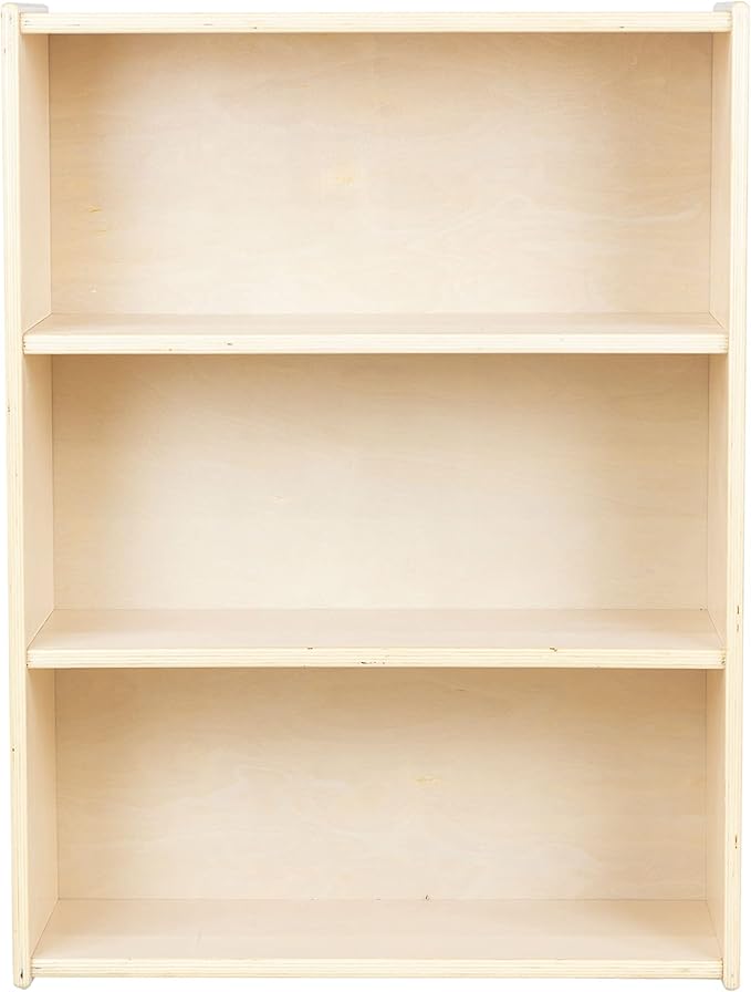 Child Three-Shelf Bookcase, 35.5”H x 24”W x 11.5”D Sturdy Birch Plywood Shelves for Daycare Storage of Books, Toys, Supplies, Smooth Natural Wood (36")