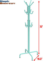 Simple Houseware Standing Coat and Hat Hanger Organizer Rack, 12 Hooks, Turquoise