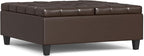 SIMPLIHOME Harrison 40 inch Wide Transitional Square Large Coffee Table Storage Ottoman in Chocolate Brown Vegan Faux Leather, Assembled, for The Living Room and Bedroom