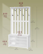 VASAGLE Hall Tree with Bench and Shoe Storage, Coat Rack with Shoe Bench, 7 Double Hooks for Jackets, Hats, Entryway, Bedroom, Living Room, 13.8 x 31.9 x 70.9 Inches, Matte White UHSR414WB01S
