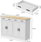 White Sideboard Buffet with 4 Doors & 2 Drawers, Accent Coffee Bar, Kitchen Cabinet for Living Room, Kitchen or Hallway