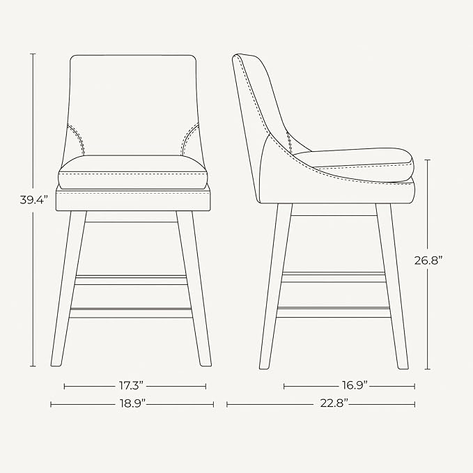 CHITA Counter Height Swivel Barstool with Back Set of 2, FSC Certified Upholstered Faux Leather Swivel Bar Stool, 26.8" H Seat Height, PU Leather in Stone Gray
