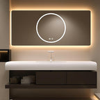 52IN Bathroom Vanity with Sink - Bathroom Cabinet Set has 2 Drawers & Overflow Hole Wall Mounted | LED Practical Defogging Mirror, Open Compartments, Seamless Rock Slab Basin (Coffee)