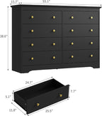 Black Dresser for Bedroom, 8 Drawer Dresser with Large Drawers, 55 Inch Wide Wood Chest for Living Room, Hallway