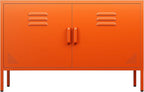 SISESOL Orange Metal Storage Cabinet with Doors and Shelves,2 Door Wide Metal Locker Accent Storage Cabinet with Leg & Vent Hole,Wide TV Cabinets,Low Side Cupboard for Home,Office,Dining/Living Room