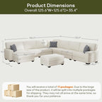 Wanderwell Oversized Modular Sectional Sofa, 9-Seater U Shaped Couches with Movable Ottoman,Corduroy Sectional Couch with Wide and Deep Seats Suitable for Living Room,Bedroom,Apartment (Cream, U-9)