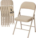 6 Pack Khaki Folding Chairs with Padded Cushion for Outside, Portable Stackable Commercial Metal Foldable Chairs with Steel Frame for Home Events Office Wedding Party, 350lbs Capacity