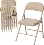 6 Pack Khaki Folding Chairs with Padded Cushion for Outside, Portable Stackable Commercial Metal Foldable Chairs with Steel Frame for Home Events Office Wedding Party, 350lbs Capacity