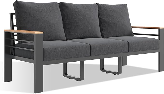 Aoxun Aluminum Patio Furniture Set 3 Seats, Oversized Outdoor Sectional with Washable Thick Cushions, Coffee Table and Waterproof Cover, Patio Conversation Sets for Porch, Balcony, Deck
