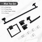 YACVCL Black Towel Bar Set 5-Piece Bathroom Hardware Accessories Set,SUS304 Stainless Steel Towel Rack Set,23.6 Inch Towel Bar,Toilet Paper Holder,Towel Ring and Towel Hooks,Wall Mounted