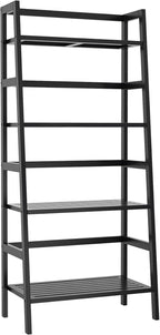 Homykic Bamboo Bookshelf 4-Tier Ladder Shelf, 49.2” Freestanding Open Bookcase Book Shelf Bathroom Storage Shelf Unit Plant Stand for Small Space, Living Room, Bedroom, Home Office, Black