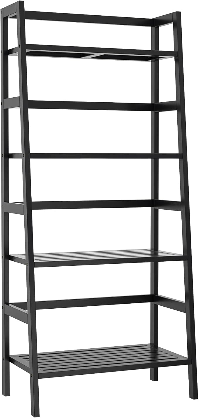 Homykic Bamboo Bookshelf 4-Tier Ladder Shelf, 49.2” Freestanding Open Bookcase Book Shelf Bathroom Storage Shelf Unit Plant Stand for Small Space, Living Room, Bedroom, Home Office, Black