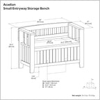 SIMPLIHOME Acadian Entryway Storage Bench - 36 inch Wide Solid Wood Small Hallway Seat in White, Transitional Bench for Mudroom or Entryway with Lift-Up Lid, 2 Compartments and Slatted Backrest
