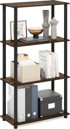 Furinno TURN-N-TUBE Storage Shelves, 4-Tier Toolless Book Shelf, Corner Shelf, Toolless Open Shelves, for Organization and Storage, Living Room, Garage, Home Office, Amber Pine