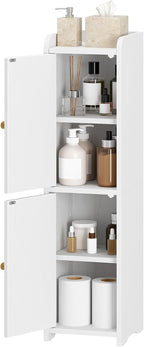 Bathroom Storage Cabinet, Corner Floor Cabinet with 2 Doors and Adjustable Shelf, Narrow Toilet Paper Cabinets, Bathroom Organizer for Small Spaces, 7.9" D x 7.9" W x 29.5" H White