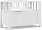 SIMPLIHOME Acadian Entryway Storage Bench - 36 inch Wide Solid Wood Small Hallway Seat in White, Transitional Bench for Mudroom or Entryway with Lift-Up Lid, 2 Compartments and Slatted Backrest