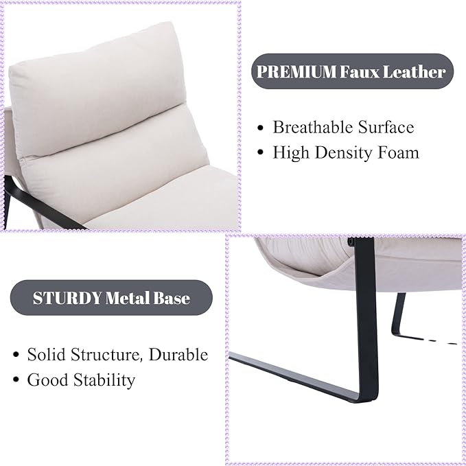 LukeAlon Modern Linen Accent Armchair, Upholstered Soft Living Room Chair with Metal Base Removable Thickened Cushion Single Sofa Chair Comfy Lounge Chair for Bedroom Living Room, White