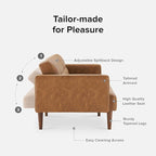 mopio 76.4" Futon Sofa Bed, Couch, Loveseat, Sleeper Sofa, Mid Century Modern Futon Couch, Sofa Cama, Couches for Living Room (Aaron PU, Pecan Brown)