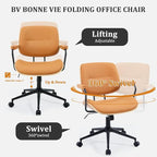 BV Mid Century Modern Office Chair Set of 1, Swivel Rolling Deak Chair with Armrests and Walnut Back, Adjustable Desk Chair for Home Office, Brown