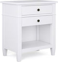 SIMPLIHOME Carlton Bedside Table - 24 inch Wide Solid Wood Nightstand Table in White, Transitional Bedroom Side or End Table with 2 Drawers, Open Storage Shelf and Bronze Hardware