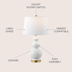JONATHAN Y JYL4023D Bowen 27.5" Contemporary Transitional Ceramic Gourd LED Table Lamp, White/Brass Gold for Bedroom, Living Room, Kitchen, Home Office, Kids Room