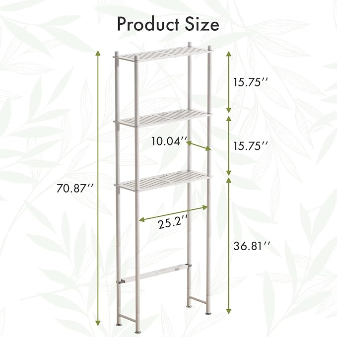 AmazerBath Bamboo Over The Toilet Storage Shelf, Over Toilet Bathroom Organizer Rack, 3-Tier Bathroom Shelves Over Toilet, Space Saver, White