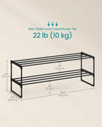 SONGMICS Shoe Rack, 2-Tier Shoe Organizer, Metal Storage Shelf, Upright or Upside Down, for 12-15 Pairs, Stackable, for Entryway, 11.8 x 36.2 x 13.4 Inches, Black ULSA12BK