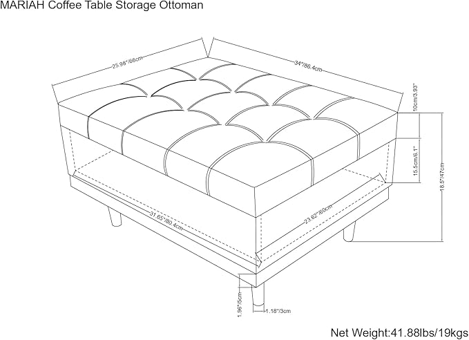 SIMPLIHOME Mariah 34 inch Wide Contemporary Rectangle Coffee Table Storage Ottoman in Slate Grey Polyester Linen, Assembled, For the Living Room, Entryway and Family Room