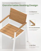 HDPS Outdoor Patio Dining Chairs Set of 2, 350LBS Capacity Aluminum Patio Dining Chairs with Armrests, Weather-Resistant for Lawn, Garden, Yard, Poolside and Indoor Use, White & Teak