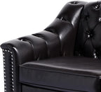 LEVNARY Chesterfield Chair Leather, Upholstered Sofa Chair with High Back, Mid-Century Modern Armchair with Solid Wood Legs, Single Couches for Living Room (Black)