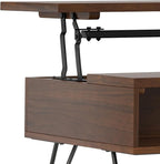 SIMPLIHOME Hunter Lift Top Coffee Table - 48 inch Wide Solid Walnut Veneer and Metal Industrial Cocktail Table, Functional Living Room Table with 2 Storage Cubbies and Hairpin Legs