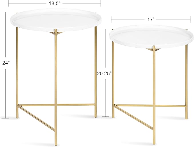 Kate and Laurel Ulani Modern Nesting Side Table, Set of 2, White and Gold, Sophisticated Glam End Tables for Storage and Display