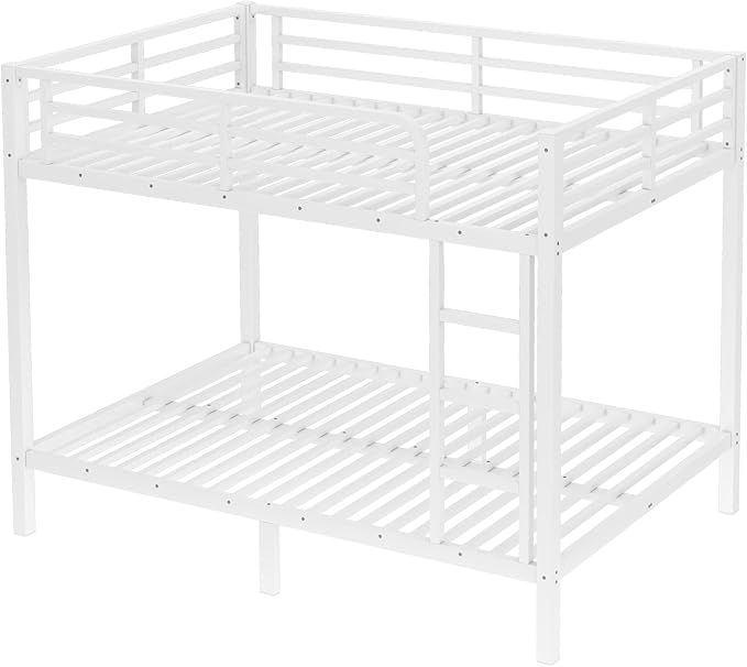 Bellemave Full Over Full Bunk Bed for Adults, Full Size Bunk Beds Frame with Build in Ladder and Full Length Guardrail, Easy Assemble Bunkbeds, Noise Reduced, Mattress Not Included, White