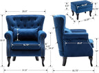 Mid Century Modern Accent Chair Upholstered Armchair Comfy Velvet Tufted Wingback Single Sofa with Ottoman for Bedroom Living Room, Blue