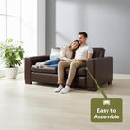 Naomi Home Freya Oversized Genuine Leather Loveseat Sofa - Ultimate Comfort - Modern Small Couch - Mid-Century Living Room Couch, Eco-Friendly Corner Loveseat, Reversible Cushions, Espresso