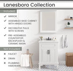 Hanover Lanesboro 24'' Vanity Cabinet with Sink Combo for Bathroom, Powder Room | Pre-Assembled Cabinet | 2 Doors | Accent Mirror | Artificial Stone Countertop, White Cabinet | HANVN0105-24-0WH