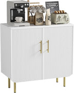 Buffet Cabinet with Storage, Sideboard with 2 Doors, Adjustable Shelf, Fluted Accent Cabinet for Living Room, Modern,White