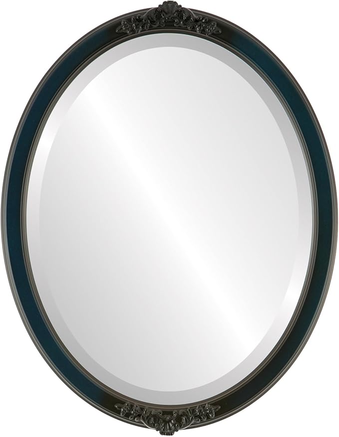 OVALCREST Oval Beveled Wall Mirror for Home Decor - Athena Style - Royal Blue - 26" x 22" Outside Dimensions