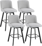 Swivel Bar Stools Set of 4, 30''H Upholstered Barstools with Backs, Modern Counter Height Bar Stool Chairs for Kitchen Island, Metal Legs, Fabric, Light Gray Counter Stools
