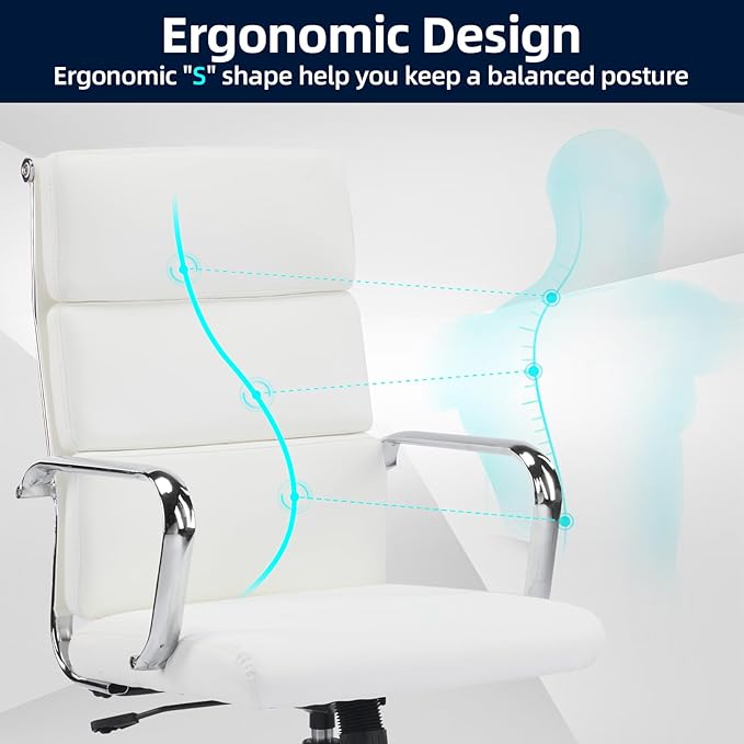 Office Chair, Ergonomic Adjustable Desk Chair, Mid Back Executive Comfortable Leather Lumbar Support Home Computer Chair with Padded Seat Swivel Wheels