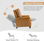HULALA HOME Genuine Leather Recliner Chair Set of 2, Push Back Recliner Armchair with Thick Seat and Backrest(Camel)