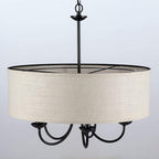 Progress Lighting Drum Shade Collection Five-Light Chandelier, Farmhouse Style Hanging Ceiling Light Fixture for Dining Rooms, Foyers, Harvest Linen Shade, Matte Black
