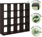 Furinno Cubicle Book Shelf, 16-Cube Thick Frame Bookshelf, Reversible Bookcase with Open Back, 14.6 x 57.8 x 58, for Living Room, Bedroom, Home Office, Black Dark Oak