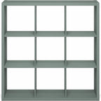 Furinno Cubicle Book Shelf, 9-Cube Thick Frame Bookshelf, Reversible Bookcase with Open Back, 14.6" x 43.8" x 43.8", for Living Room, Bedroom, Home Office, Sage Green