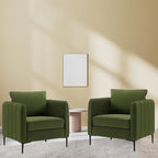 Velvet Accent Chairs Set of 2, Comfy Upholstered Single Sofa Chair Mid-Century Modern Armchair with Thick Cushion and Wood Frame Side Chair for Living Room Bedroom Apartment (Green)