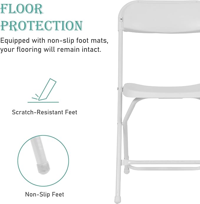 100 Pack Plastic White Folding Chairs, Portable Stackable Commercial Party Folding Chairs with Steel Frame 350lbs for Home Office Outdoor Indoor Office Wedding Party Event