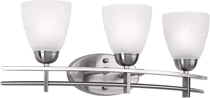 Possini Euro Design Art Deco Modern Wall Mount Light Brushed Nickel Silver Metal Hardwired 23 1/2" Wide 3-Light Fixture Trio Marbleized Glass Shades Decor for Bathroom Vanity Mirror House Home
