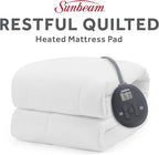 Sunbeam Electric Heated Mattress Pad Restful Quilted Extra-Cozy Fabric 12 Heat Settings 12-Hour Auto Shut-Off Deep Pocket Fit Machine Washable Twin 75" x 39"