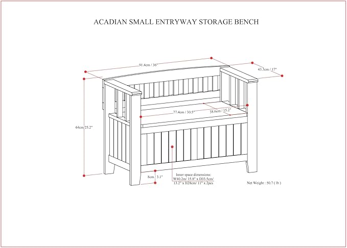 SIMPLIHOME Acadian Entryway Storage Bench - 36 inch Wide Solid Wood Small Hallway Seat in Brunette Brown, Transitional Bench for Mudroom with Lift-Up Lid, 2 Compartments and Slatted Backrest